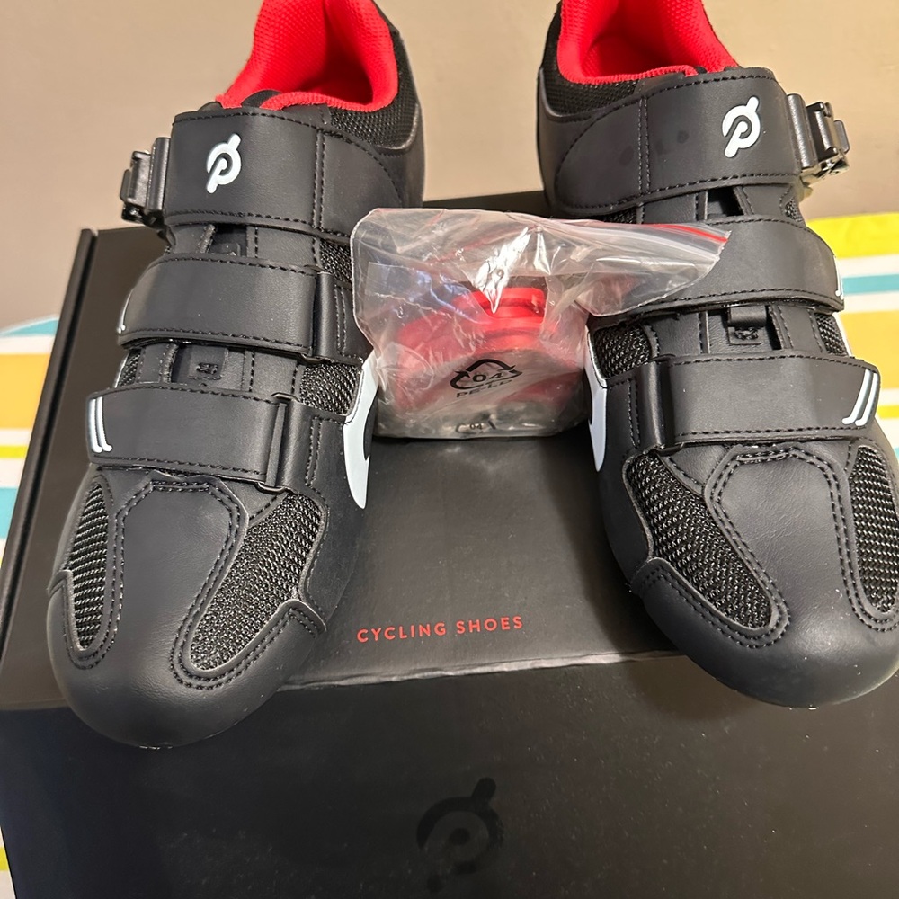 Peloton Black Cycling Shoes with Red Accents